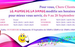 Horaires exceptionnels septembre 2019