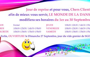 Horaires exceptionnels septembre 2020